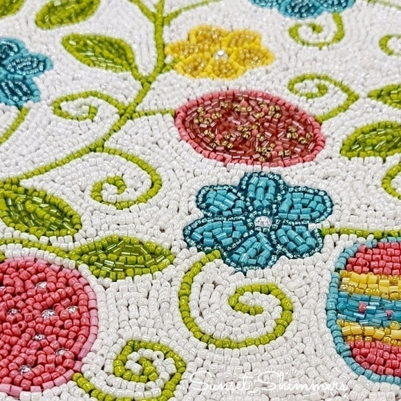 x2 SHABBY CHIC EASTER Egg & Flowers BEADED Jeweled PLACEMAT CHARGERS 14" NEW - Picture 5 of 13